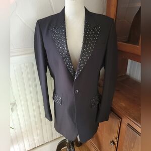 RAFFINATI Robert Wagner Collection Blazer Suit Black Sequin Collar Pockets 38R